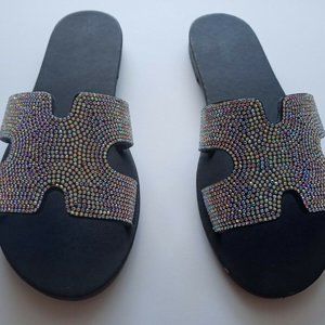 Women Rhinestone Glitter Sandal ,Slip on Slide.